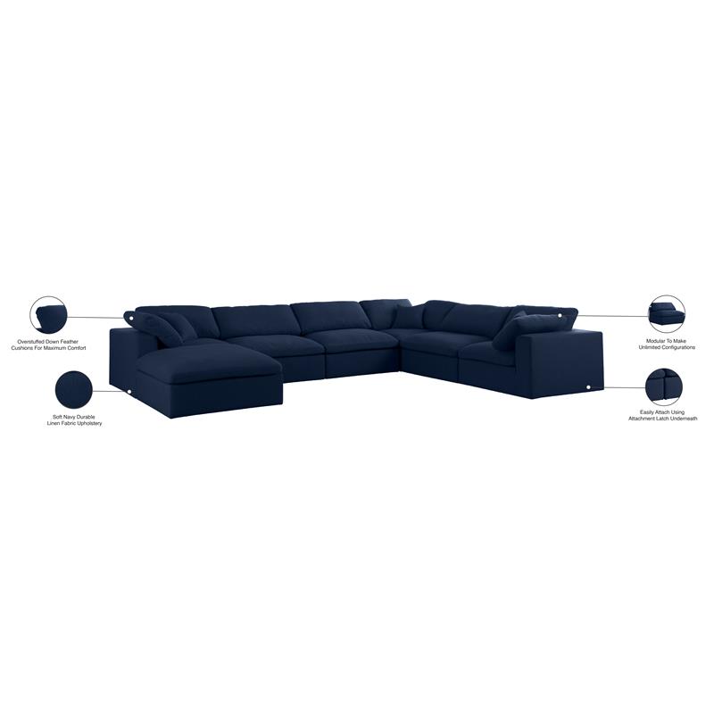 Maklaine Contemporary Navy Durable Linen Fabric Modular Sectional