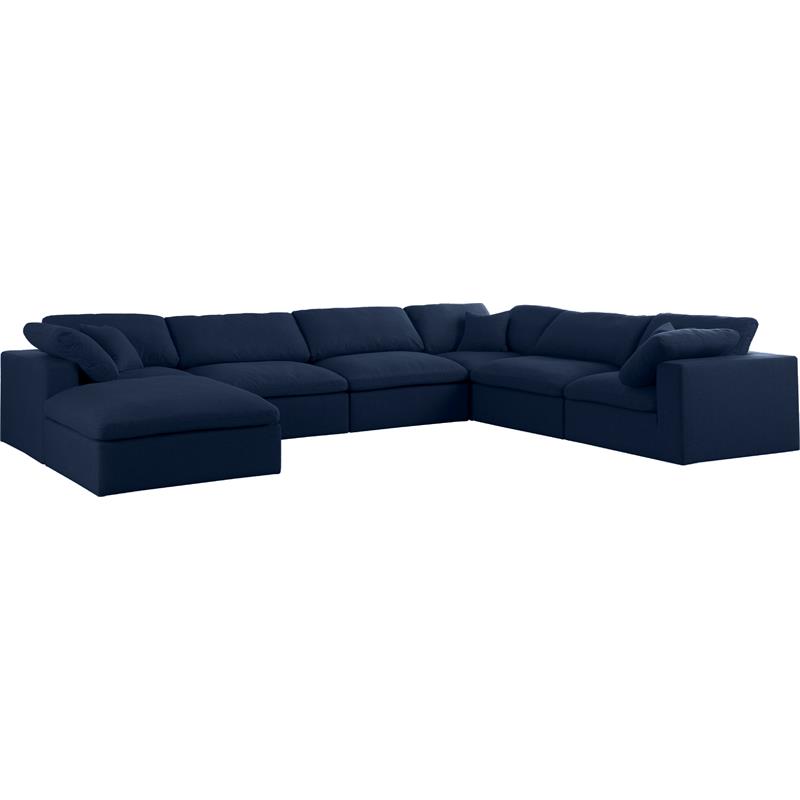Maklaine Contemporary Navy Durable Linen Fabric Modular Sectional