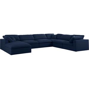 Maklaine Contemporary Navy Durable Linen Fabric Modular Sectional