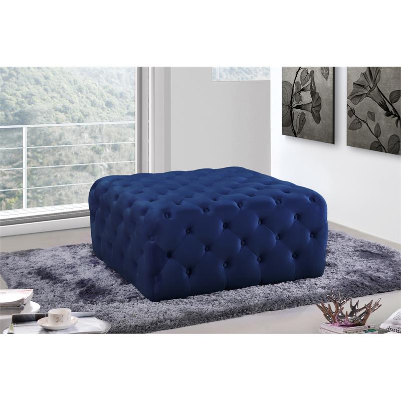 Maklaine Contemporary Button Tufted Navy Velvet Ottoman and Bench