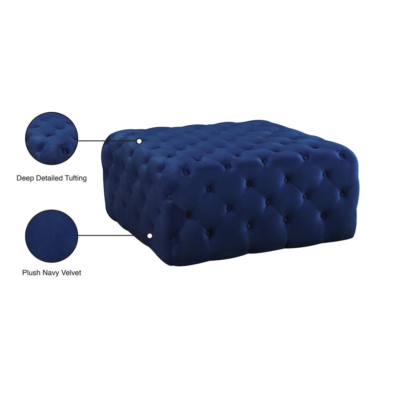 Maklaine Contemporary Button Tufted Navy Velvet Ottoman and Bench
