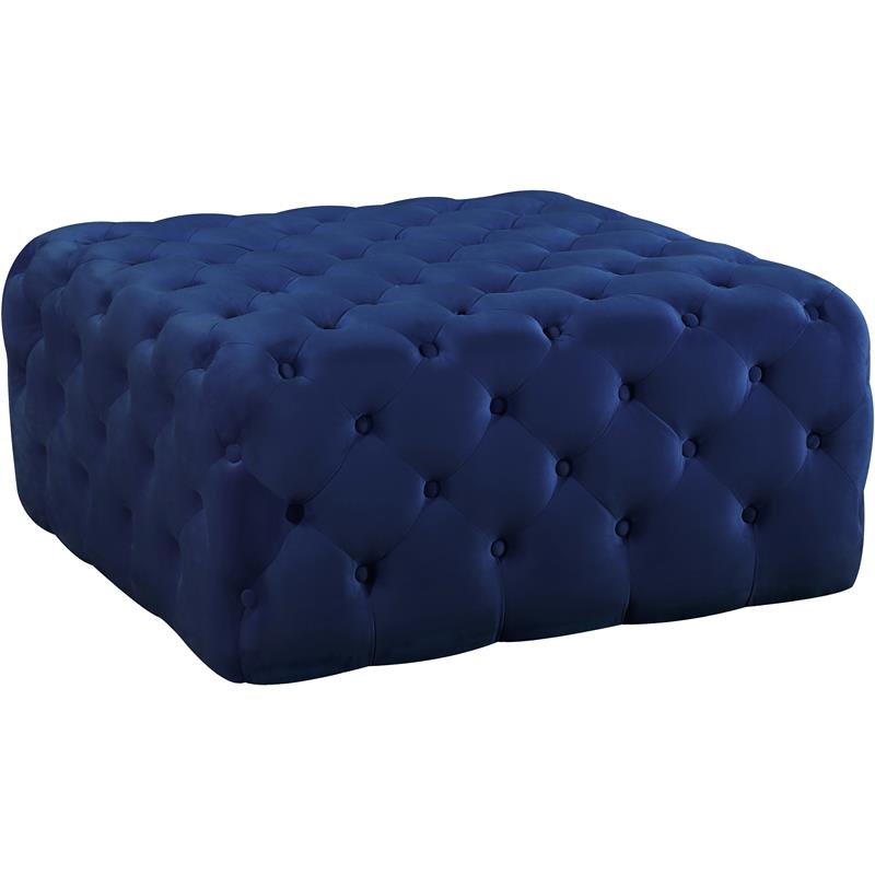 Maklaine Contemporary Button Tufted Navy Velvet Ottoman and Bench