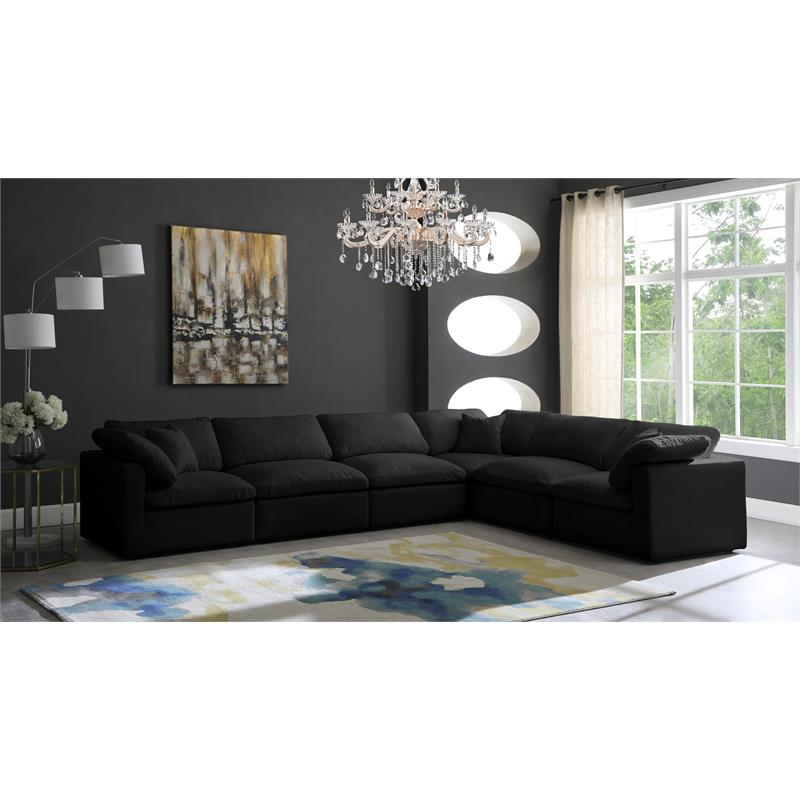 Maklaine Contemporary Standard Black Velvet Modular Sectional
