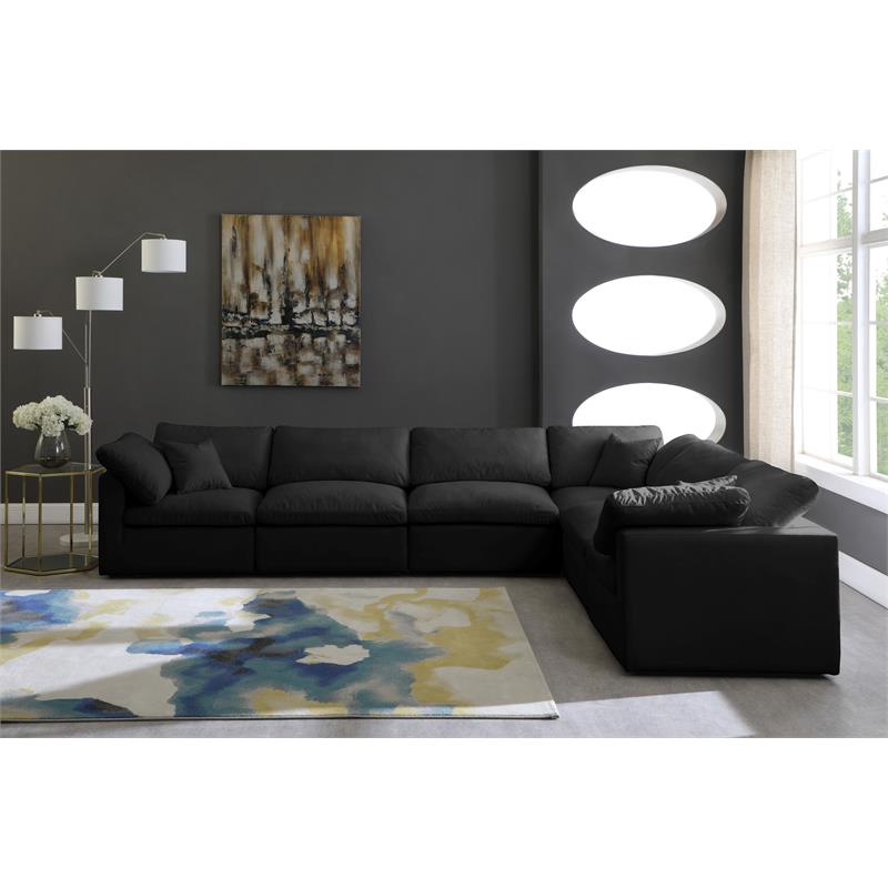 Maklaine Contemporary Standard Black Velvet Modular Sectional