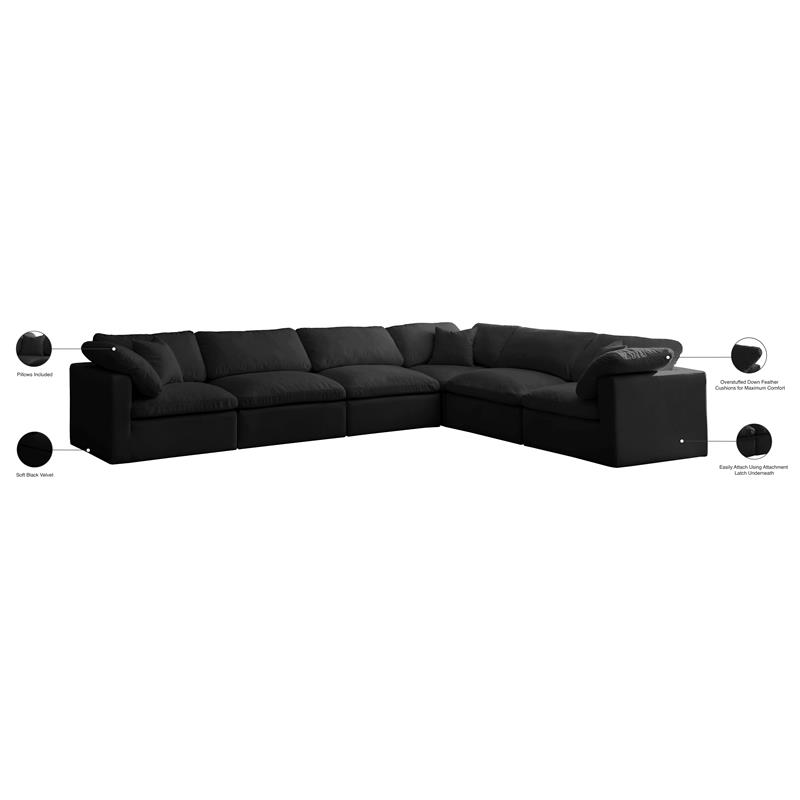 Maklaine Contemporary Standard Black Velvet Modular Sectional