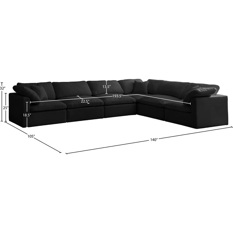 Maklaine Contemporary Standard Black Velvet Modular Sectional