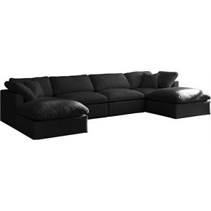 Maklaine Contemporary Standard Black Velvet Modular Sectional