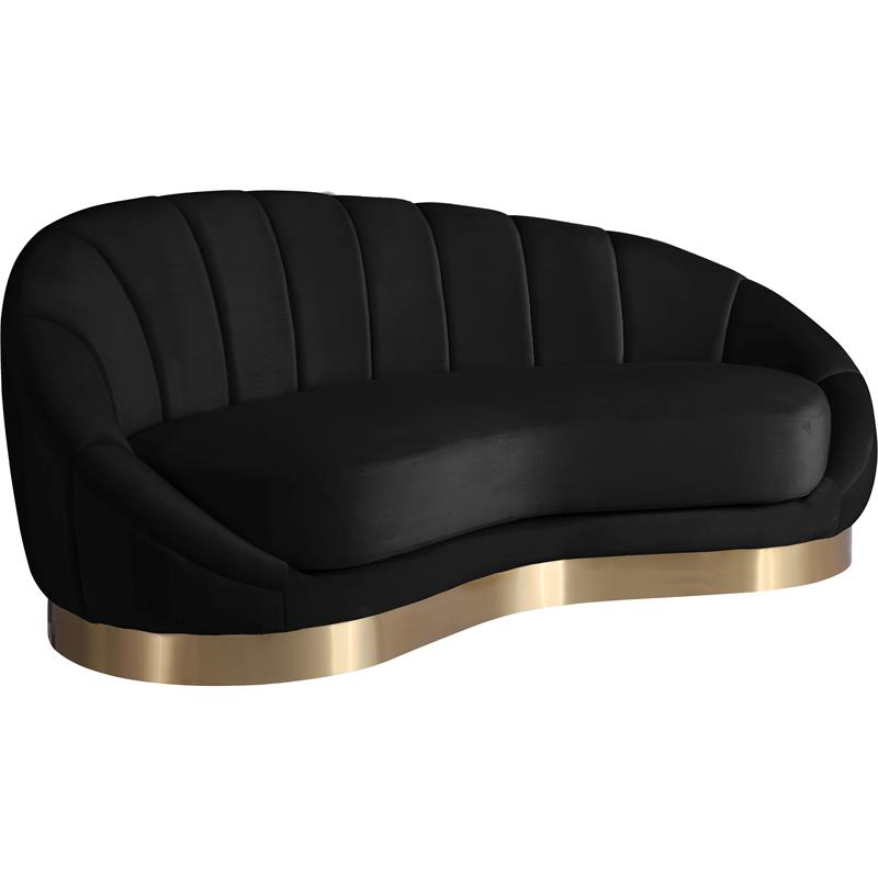 Maklaine Contemporary Upholstered Black Velvet Chaise with Stainless Steel Base
