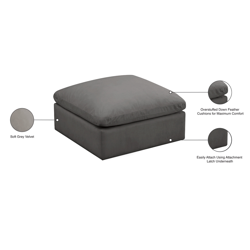 Maklaine Contemporary Standard Soft Gray Velvet Modular Ottoman