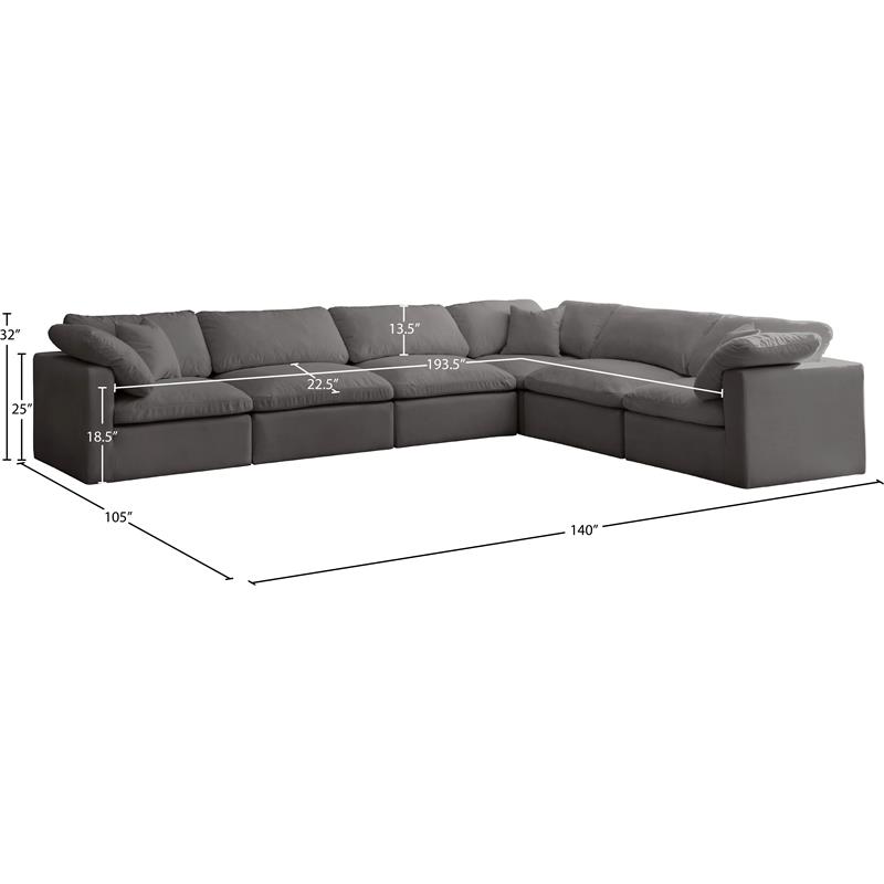 Maklaine Contemporary Standard Gray Velvet Modular Sectional