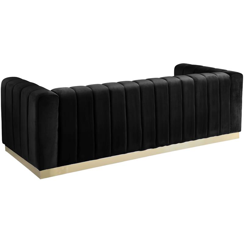 Maklaine Contemporary Upholstered Black Velvet Sofa with Stainless Steel Base