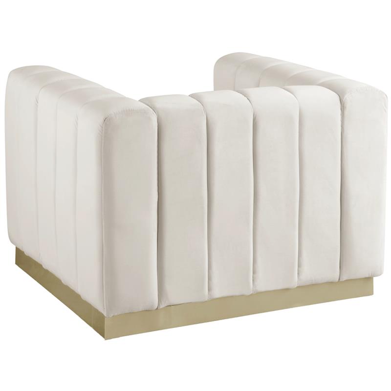 Maklaine Contemporary Upholstered Cream Velvet Chair with Stainless Steel Base