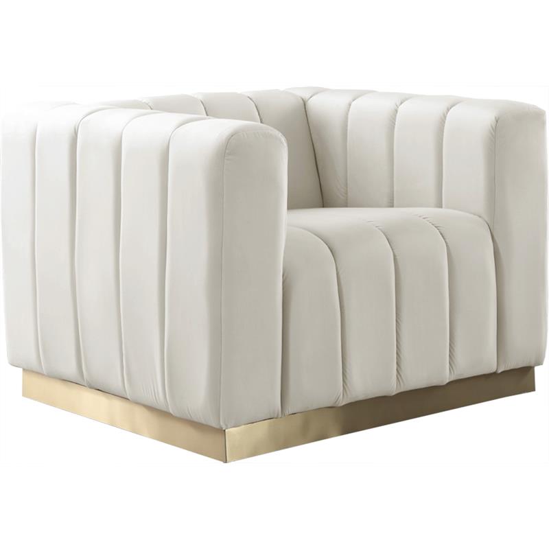 Maklaine Contemporary Upholstered Cream Velvet Chair with Stainless Steel Base
