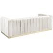 Maklaine Contemporary Upholstered Cream Velvet Sofa with Stainless Steel Base