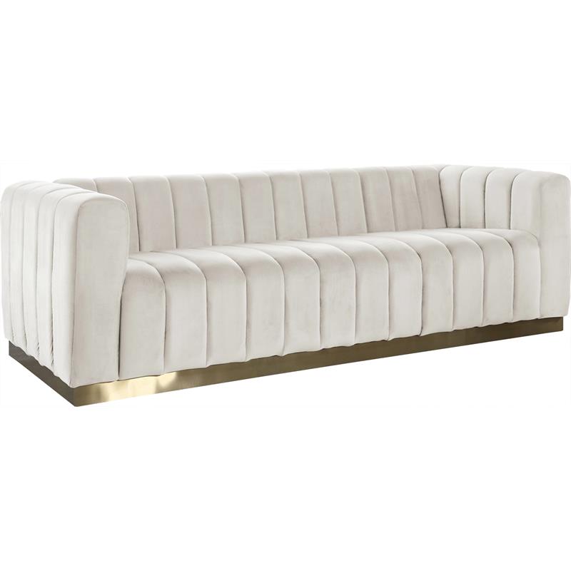 Maklaine Contemporary Upholstered Cream Velvet Sofa with Stainless Steel Base