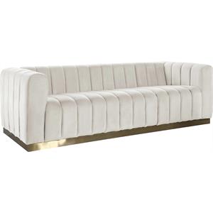Maklaine Contemporary Upholstered Cream Velvet Sofa with Stainless Steel Base