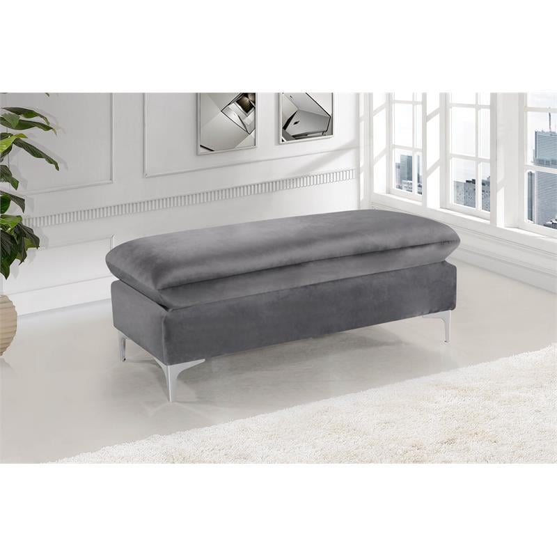 Maklaine Contemporary Upholstered Gray Velvet Ottoman with Gold & Chrome Legs