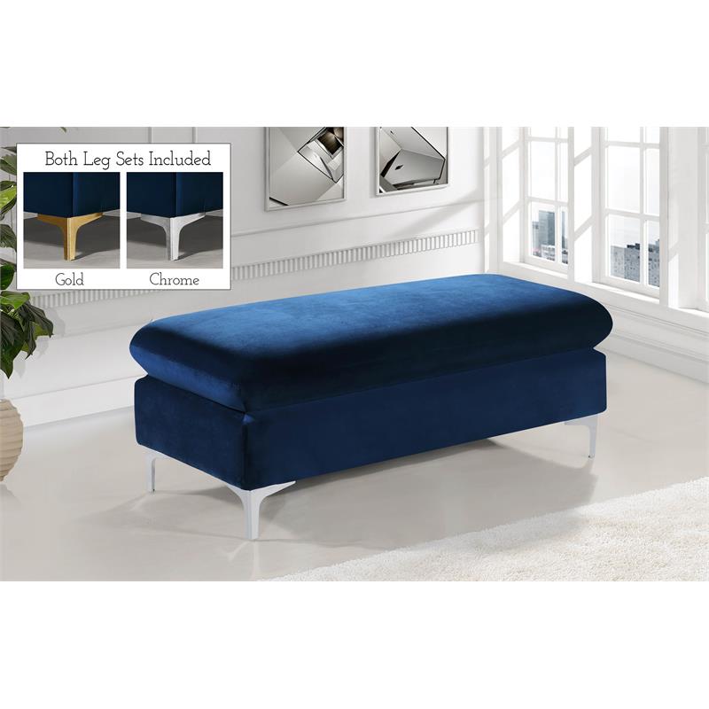 Maklaine Contemporary Upholstered Navy Velvet Ottoman with Gold & Chrome Legs