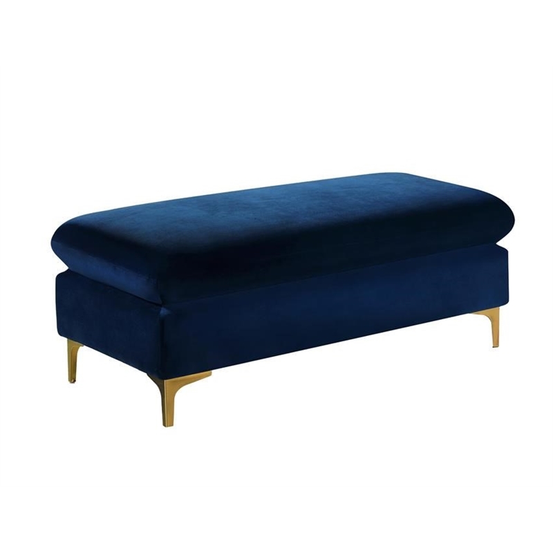 Maklaine Contemporary Upholstered Navy Velvet Ottoman with Gold & Chrome Legs