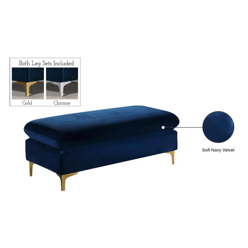 Maklaine Contemporary Upholstered Navy Velvet Ottoman with Gold & Chrome Legs