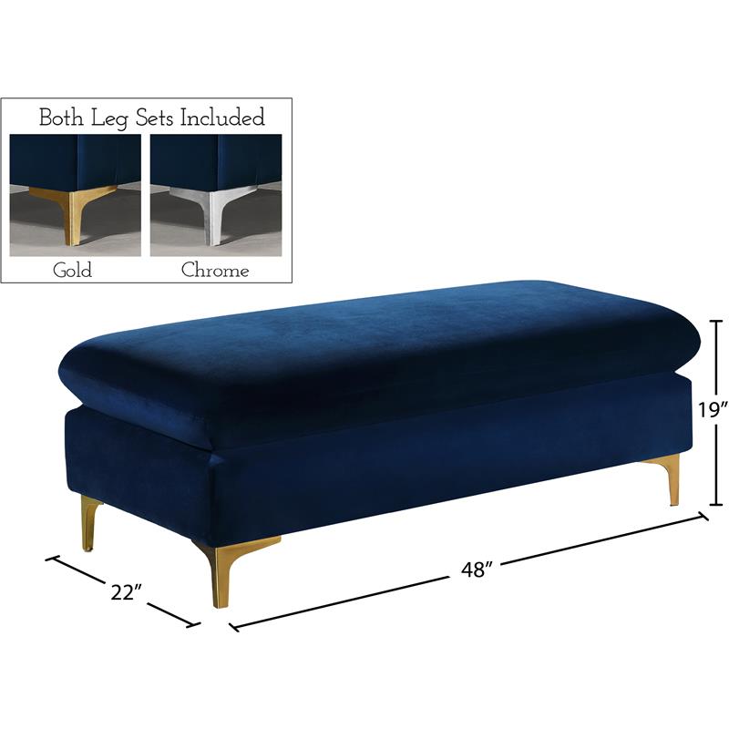 Maklaine Contemporary Upholstered Navy Velvet Ottoman with Gold & Chrome Legs