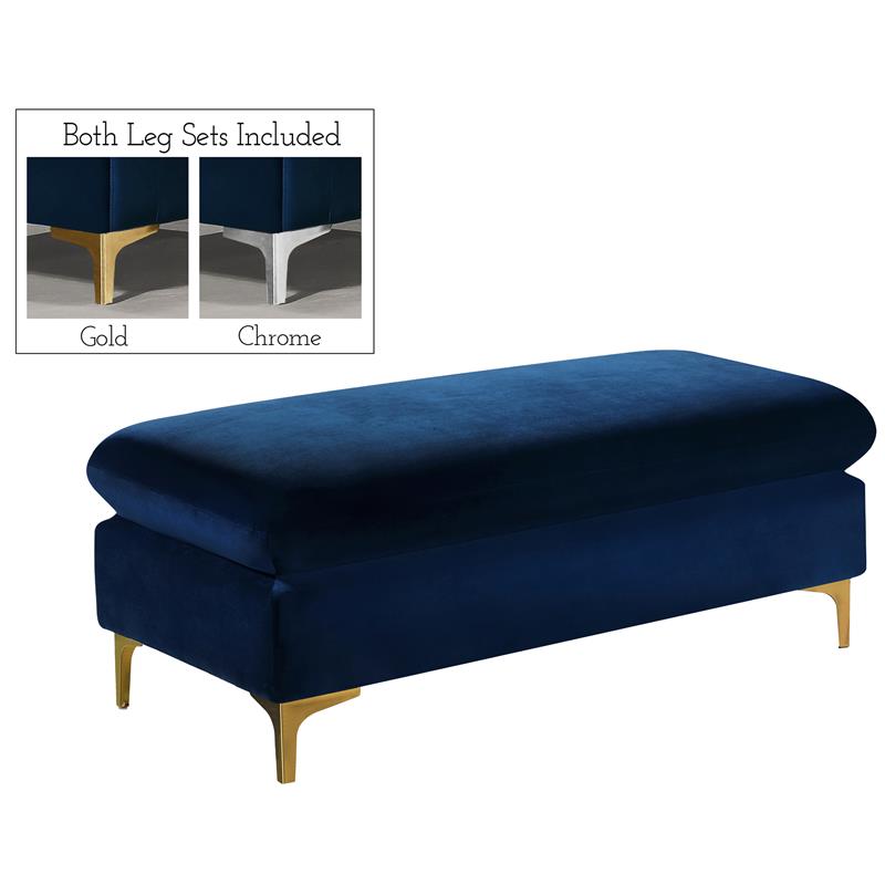Maklaine Contemporary Upholstered Navy Velvet Ottoman with Gold & Chrome Legs