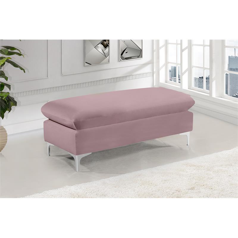 Maklaine Contemporary Upholstered Pink Velvet Ottoman with Gold & Chrome Legs