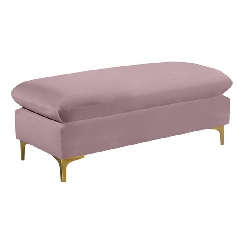Maklaine Contemporary Upholstered Pink Velvet Ottoman with Gold & Chrome Legs