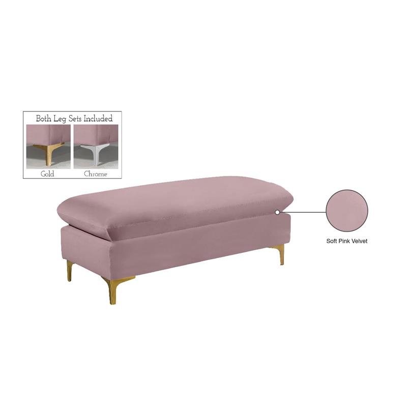 Maklaine Contemporary Upholstered Pink Velvet Ottoman with Gold & Chrome Legs