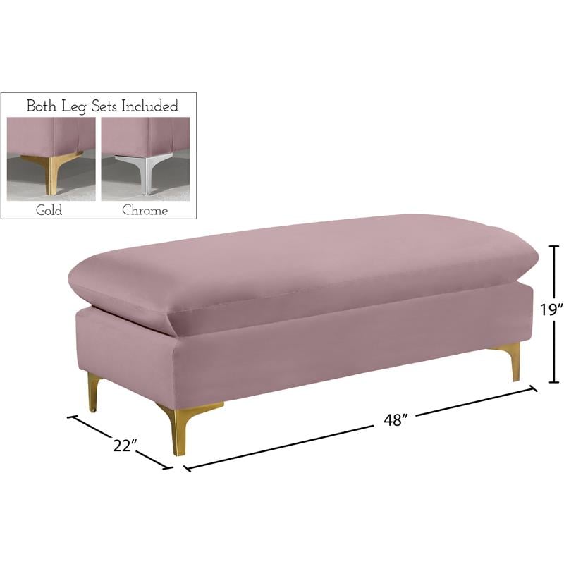 Maklaine Contemporary Upholstered Pink Velvet Ottoman with Gold & Chrome Legs