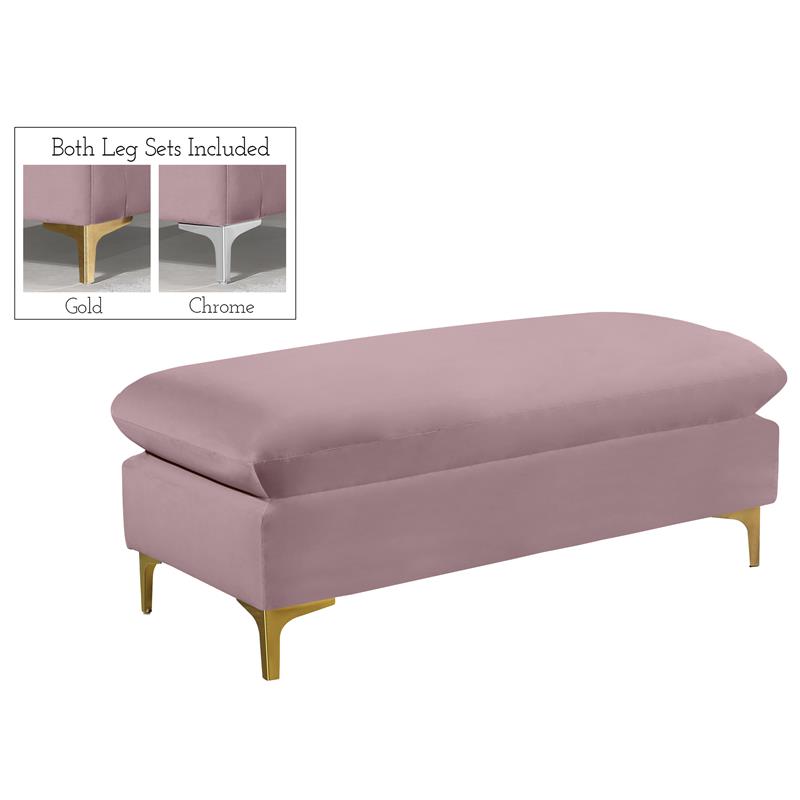 Maklaine Contemporary Upholstered Pink Velvet Ottoman with Gold & Chrome Legs