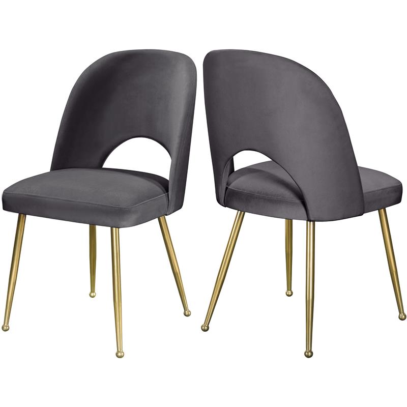 Maklaine Contemporary Upholstered Gray Velvet Dining Chair (Set of 2)
