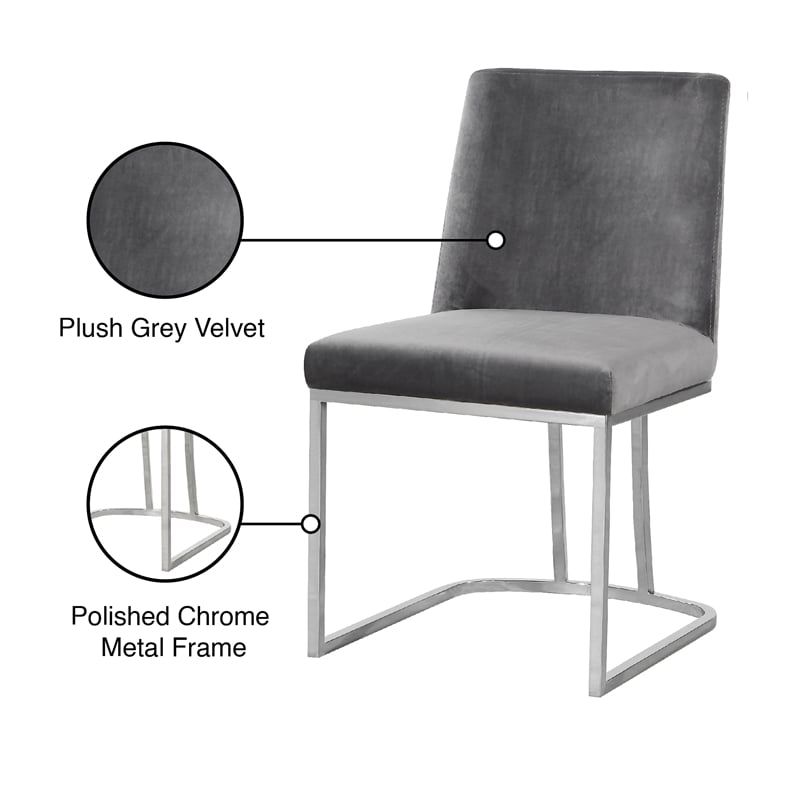 Maklaine Contemporary Upholstered Gray Velvet Dining Chair (Set of 2)