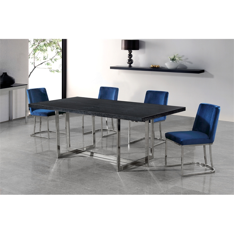 Maklaine Contemporary Upholstered Navy Velvet Dining Chair (Set of 2)