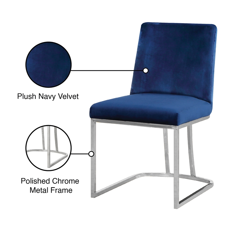 Maklaine Contemporary Upholstered Navy Velvet Dining Chair (Set of 2)