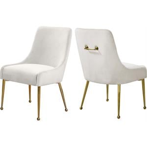 Maklaine Contemporary Upholstered Cream Velvet Dining Chair (Set of 2)
