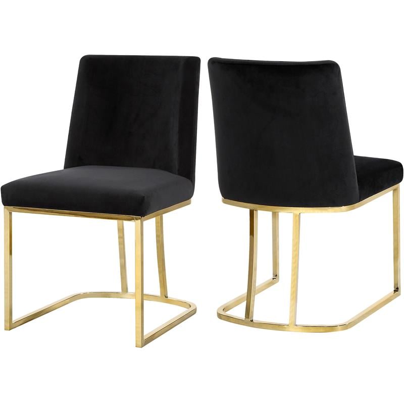Maklaine Contemporary Upholstered Black Velvet Dining Chair (Set of 2)