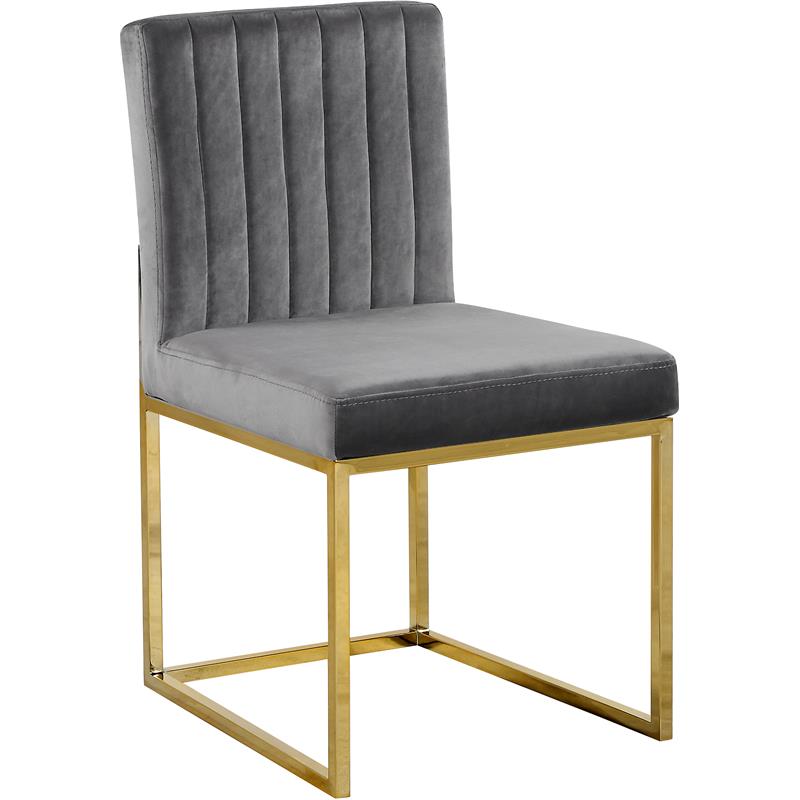 Maklaine Contemporary Upholstered Gray Velvet Dining Chair (Set of 2)