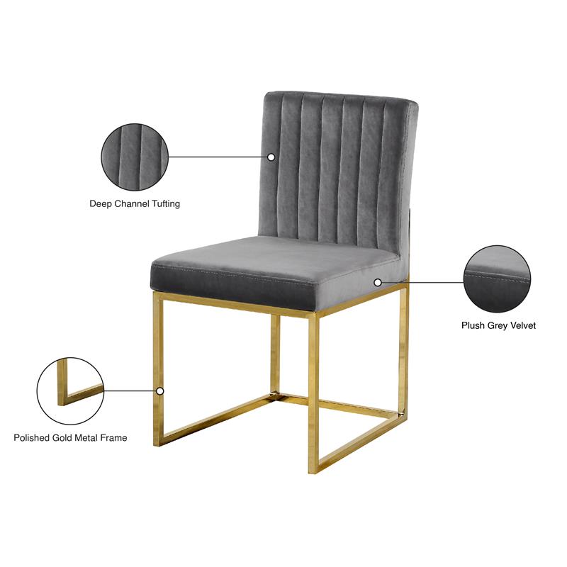Maklaine Contemporary Upholstered Gray Velvet Dining Chair (Set of 2)