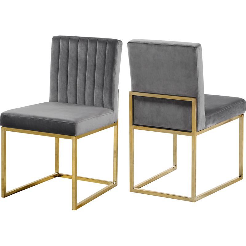 Maklaine Contemporary Upholstered Gray Velvet Dining Chair (Set of 2)