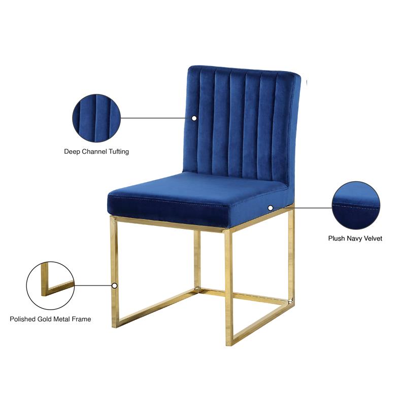 Maklaine Contemporary Upholstered Navy Velvet Dining Chair (Set of 2)