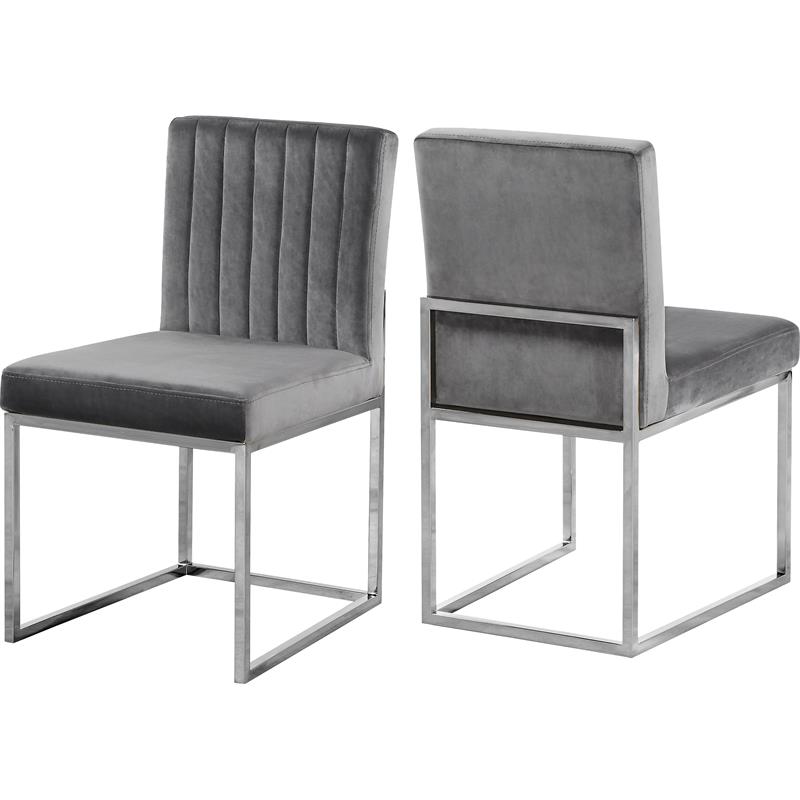 Maklaine Contemporary Upholstered Gray Velvet Dining Chair (Set of 2)