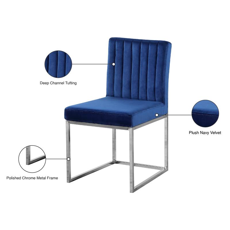 Maklaine Contemporary Upholstered Navy Velvet Dining Chair (Set of 2)