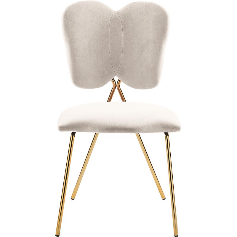 Maklaine Cream Velvet Dining Chair with Gold Finish (Set of 2)
