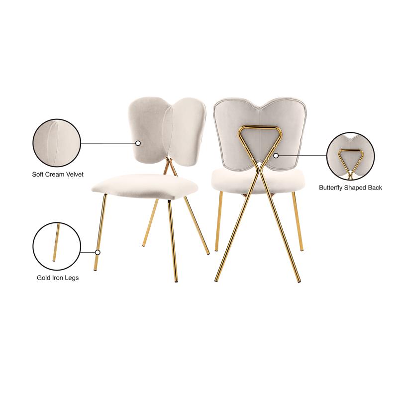 Maklaine Cream Velvet Dining Chair with Gold Finish (Set of 2)
