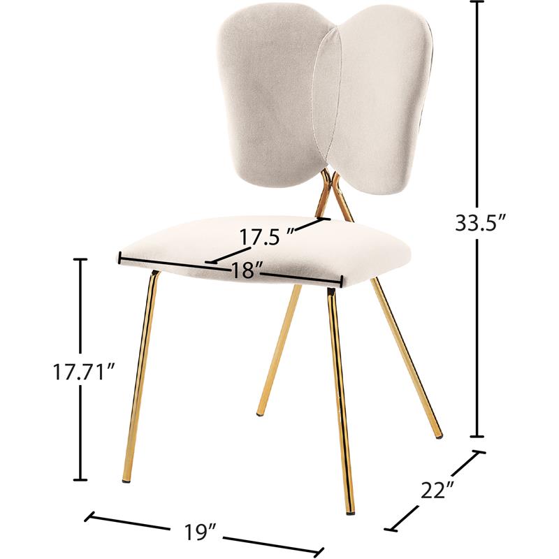 Maklaine Cream Velvet Dining Chair with Gold Finish (Set of 2)