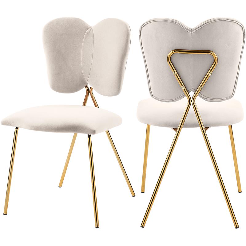 Maklaine Cream Velvet Dining Chair with Gold Finish (Set of 2)