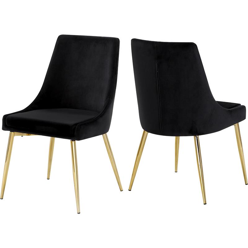 Maklaine Contemporary Upholstered Black Velvet Dining Chair (Set of 2)