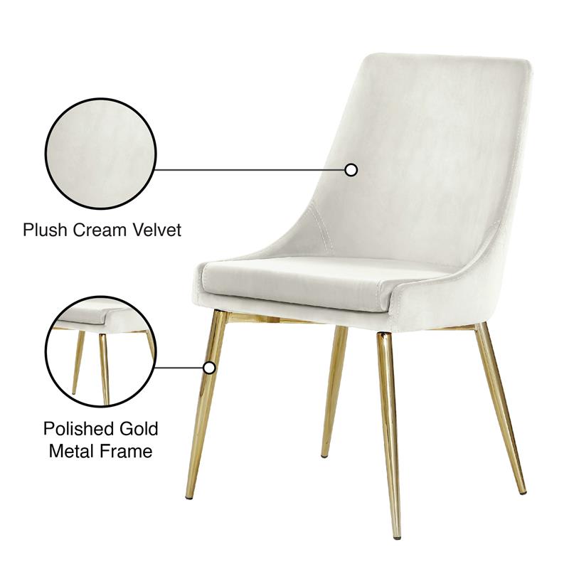 Maklaine Contemporary Upholstered Cream Velvet Dining Chair (Set of 2)