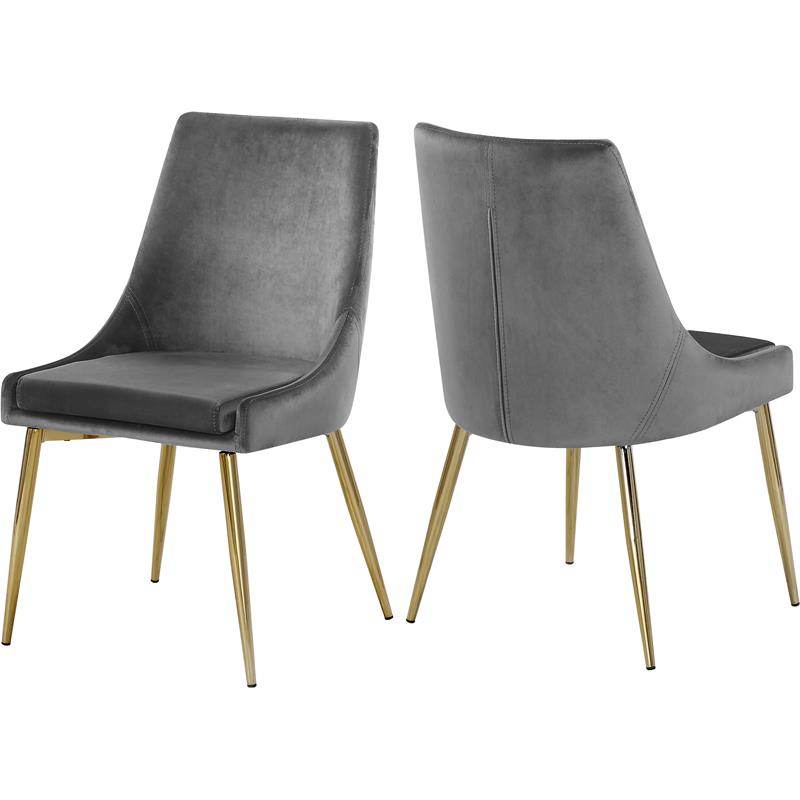 Maklaine Contemporary Upholstered Gray Velvet Dining Chair (Set of 2)